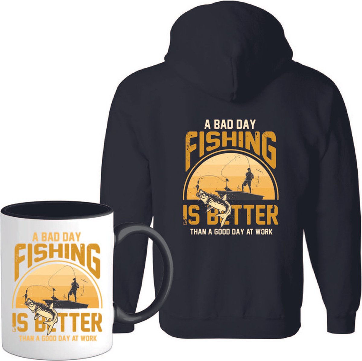 T-Shirtknaller Vest met koffiemok | A Bad Day Fishing - Vis / Vissen / Vishengel Kleding | Heren / Dames Vest Cadeau | Kleur zwart | Maat L